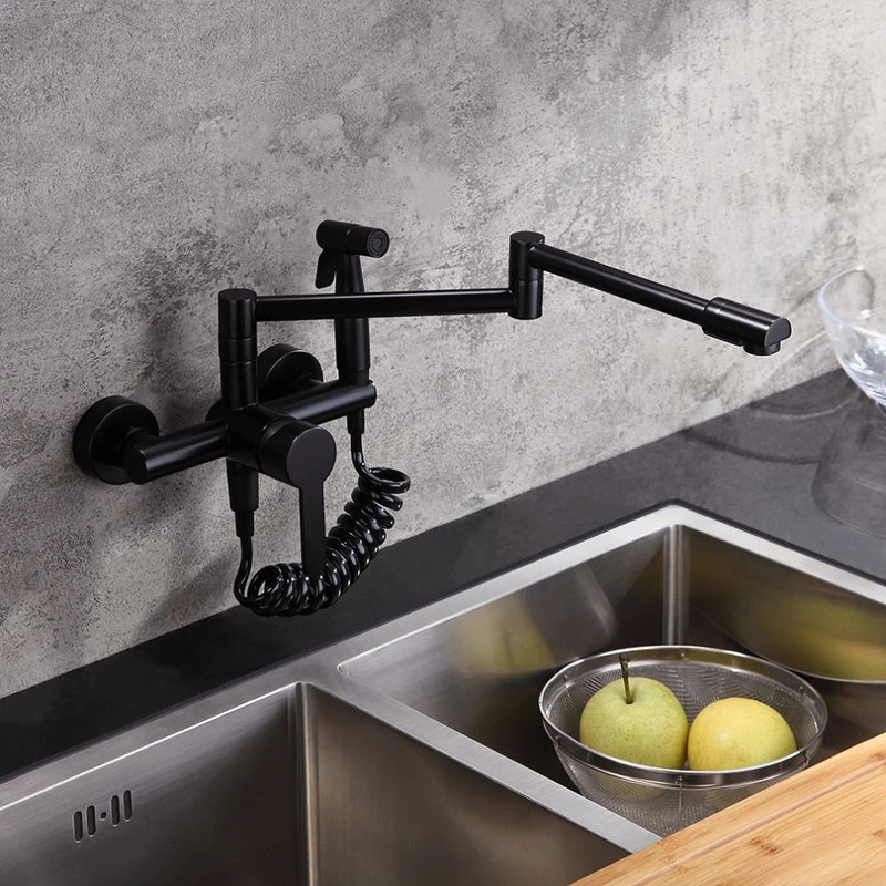 Retractable Wall-mounted Pot Filler Matte Black Kitchen Faucet With Spray 6 Retractable Wall-mounted Pot Filler Matte Black Kitchen Faucet With Spray - Image 4