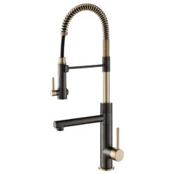 High Arc Kitchen Faucet, Pull Down Sprayer, Black Stainless Steel/Brushed Gold