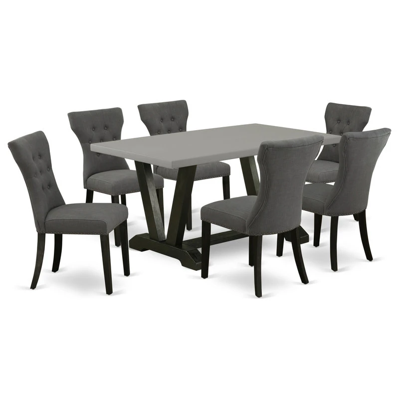 7-Piece Small Table Set, 6 Parsons Chair And Table Solid Wood 3 7-Piece Small Table Set, 6 Parsons Chair And Table Solid Wood