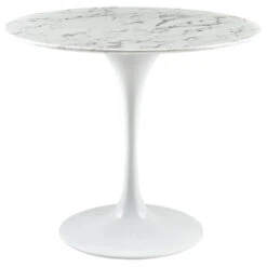 Lippa Round Artificial Marble Dining Table, White, 36"