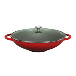 French Enameled Cast Iron Wok With Glass Lid