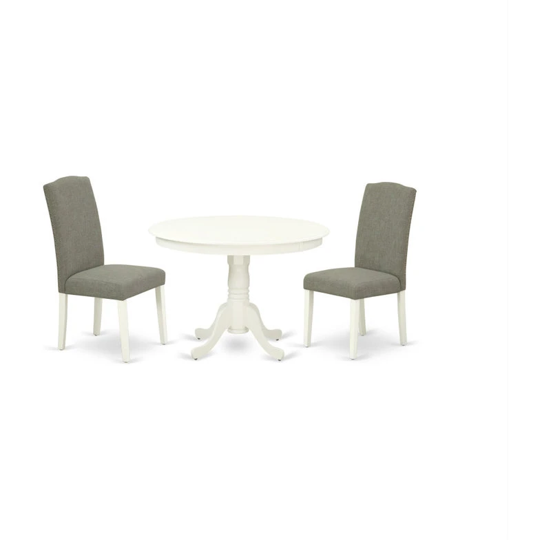 East West Furniture Hartland Wood 3-Piece Parson Dining Set HLEN3-LWH-06 3 East West Furniture Hartland Wood 3-Piece Parson Dining Set HLEN3-LWH-06