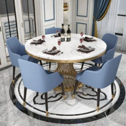 Modern Pedestal Dining Table Faux Marble Tabletop Golden Stainless Steel Frame -Whole House Kitchenware 59d1e6940ecba2ae 1899 w800 h800 b0 p0