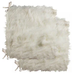 LaredoFaux Sheepskin Fur Chair Pads, 16"x16", Set Of 2, Off-White