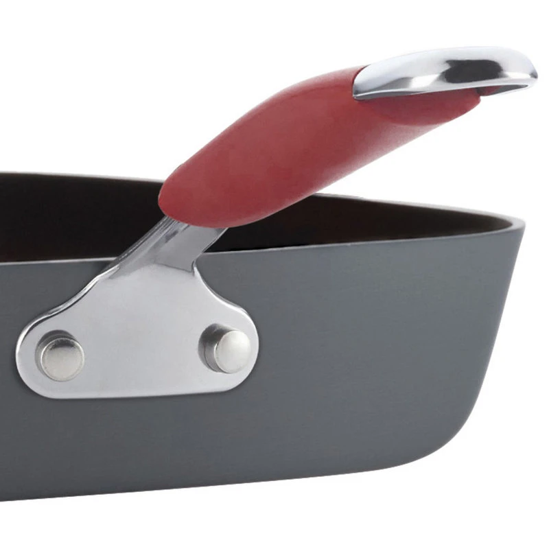 Hard-Anodized Nonstick 11" Deep Square Grill Pan, Gray, Cranberry Red Handle 4 Hard-Anodized Nonstick 11" Deep Square Grill Pan, Gray, Cranberry Red Handle - Image 2