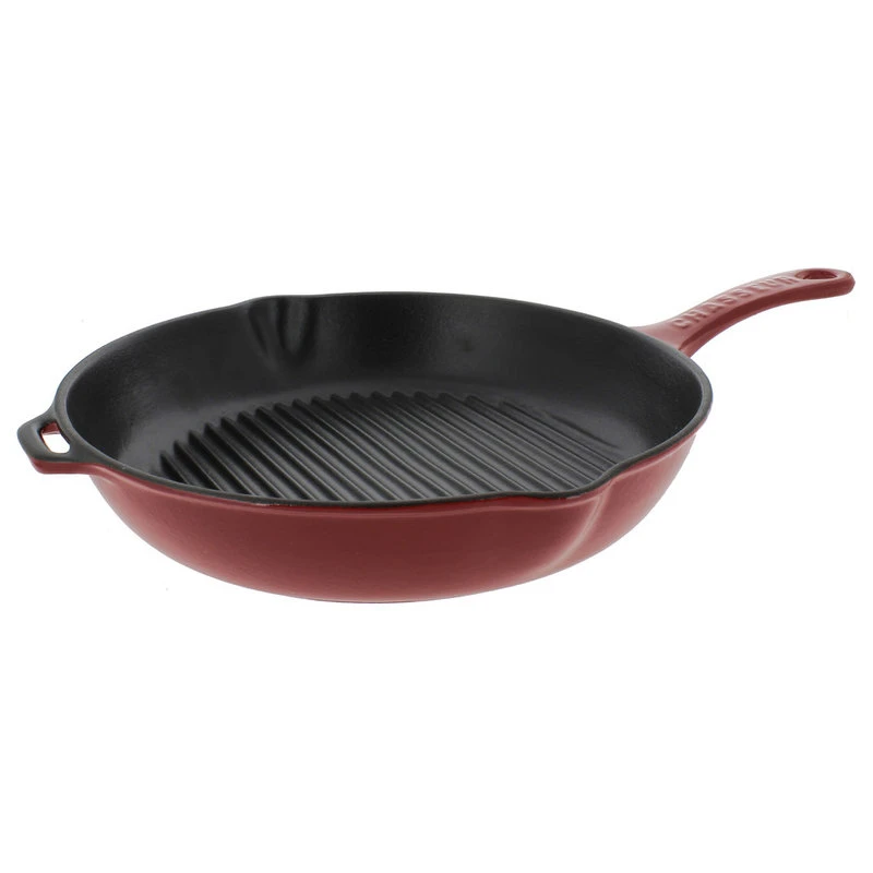 Chasseur 10" Round French Enameled Cast Iron Grill Pan, Red 3 Chasseur 10" Round French Enameled Cast Iron Grill Pan, Red