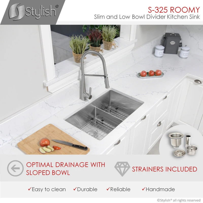 32" X 18" Stainless Steel Double Basin Low Divider Undermount Kitchen Sink 7 32" X 18" Stainless Steel Double Basin Low Divider Undermount Kitchen Sink - Image 5