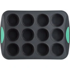 Trudeau Grey Silicone 12 Count Muffin Pan With Mint Accent