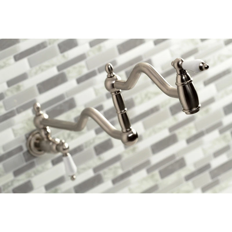 Kingston Brass KS2108PL Heritage Wall Mount Pot Filler, Brushed Nickel 4 Kingston Brass KS2108PL Heritage Wall Mount Pot Filler, Brushed Nickel - Image 2