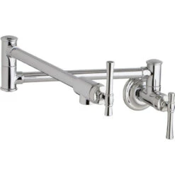 Elkay Explore Wall Mount Pot Filler Kitchen Faucet W/ Lever Handles, Chrome