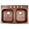 Santi 33" Drop-in Copper Double Bowl Kitchen Sink, 4 Holes Right 2 Santi 33" Drop-in Copper Double Bowl Kitchen Sink, 4 Holes Right -Whole House Kitchenware 63c181cc0c2fc20c 7935 w800 h800 b1 p0