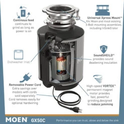 Moen GX50C GX 1/2 HP Continuous Garbage Disposal - Stainless Steel -Whole House Kitchenware 65a1ad700e42c004 2411 w800 h800 b0 p0