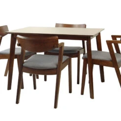 Solid Wood 5-Piece Dining Set, Medium Brown, Tracy Armchairs
