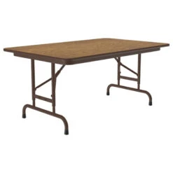 Correll 22-32"H Adjustable Height Melamine Top Folding Table In Medium Oak