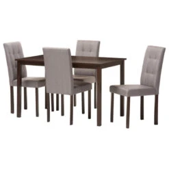 Baxton Studio Andrew 5-Pcs Grey Fabric Upholstered Grid-tufting Dining Set