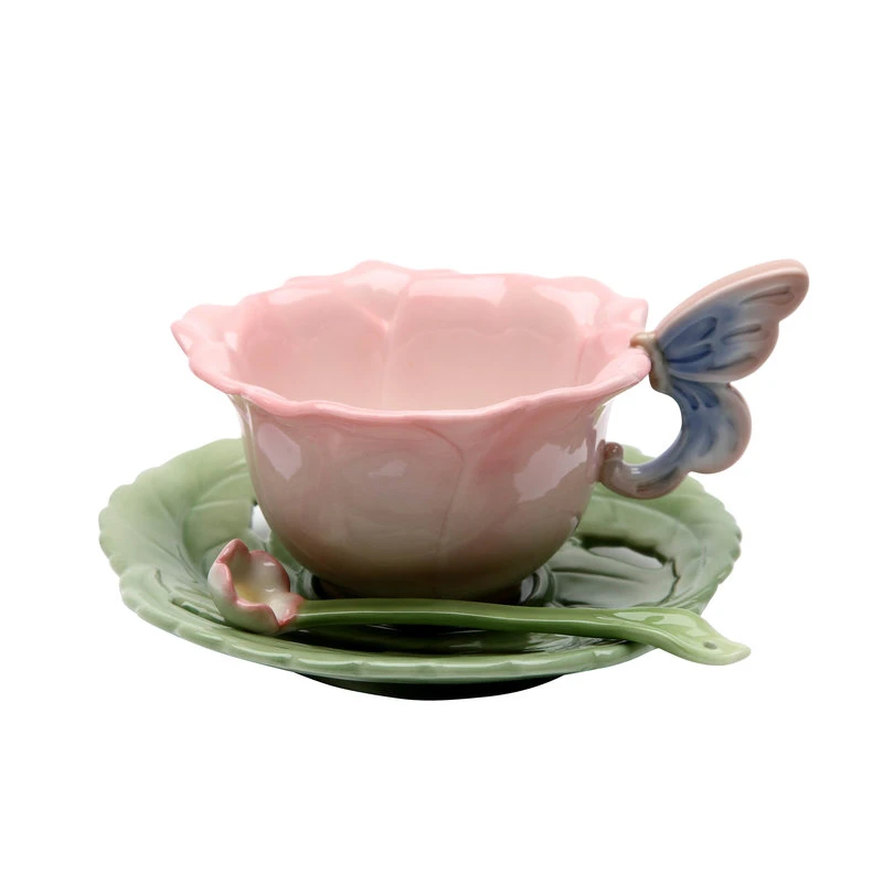 Rose 2-Piece Cup And Saucer Set With Spoon 3 Rose 2-Piece Cup And Saucer Set With Spoon