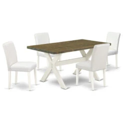 X076Ab264-5, 5-Piece Set Table Top And 4 Pu Leather Chairs, Linen White