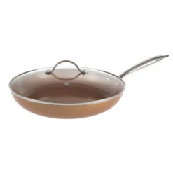 Non Stick 12" Fry Pan With Lid And Copper Colored Finish By Classic Cuisine