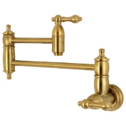 Kingston Brass Wall Mount Pot Filler Kitchen Faucet, Brushed Brass