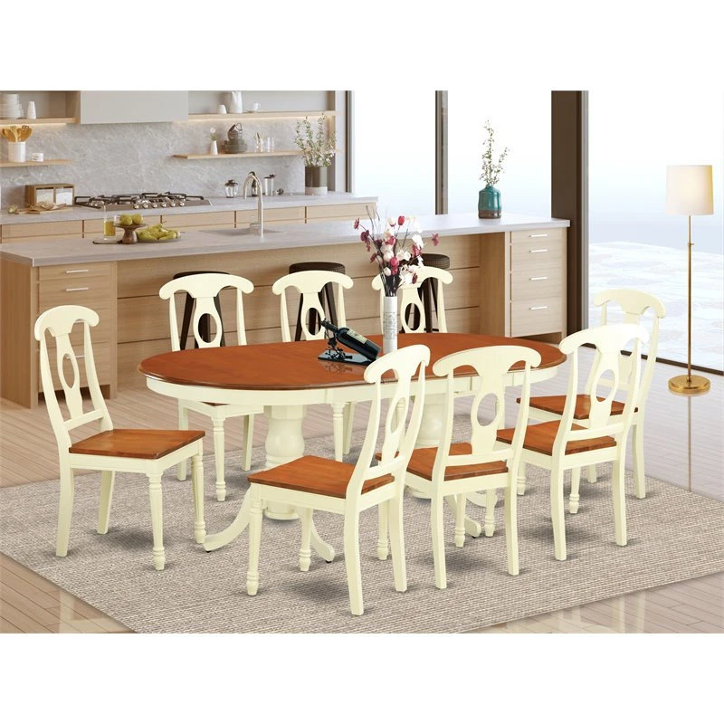 East West Furniture Plainville 9-piece Wood Dinette Set In Buttermilk/Cherry 4 East West Furniture Plainville 9-piece Wood Dinette Set In Buttermilk/Cherry - Image 2
