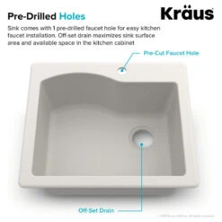 Quarza 25" Drop-In Undermount Granite Composite 1-Bowl Kitchen Sink, White -Whole House Kitchenware 7731c54b03518cdb 9128 w800 h800 b1 p0