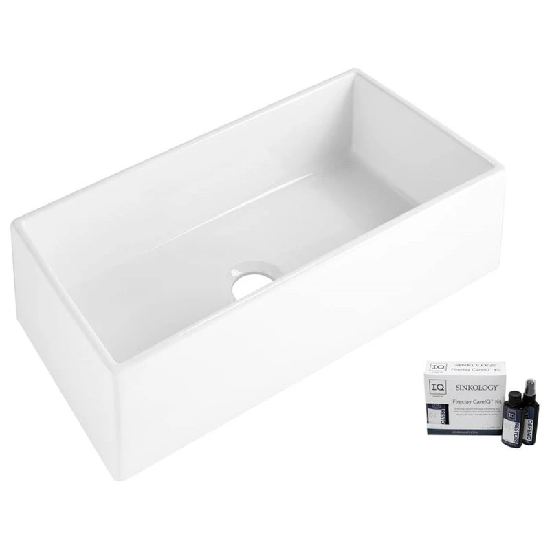 Austen 36" Farmhouse Fireclay Single Bowl Kitchen Sink, Crisp White And Care Kit 3 Austen 36" Farmhouse Fireclay Single Bowl Kitchen Sink, Crisp White And Care Kit