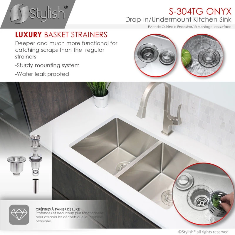 30"L X 18"W Stainless Steel Double Basin Dual Mount Kitchen Sink With Grids 10 30"L X 18"W Stainless Steel Double Basin Dual Mount Kitchen Sink With Grids - Image 8