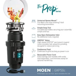 Moen GXP50C GX Pro 1/2 HP Continuous Garbage Disposal - Stainless Steel -Whole House Kitchenware 8081b69d010b357f 6578 w800 h800 b0 p0
