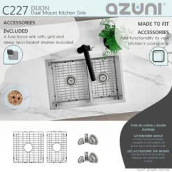 AZUNI 27"L X 18"L Double Bowl 60/40 Dualmount 16G Reversible Kitchen Sink -Whole House Kitchenware 80e12a360000e591 5598 w800 h800 b0 p0