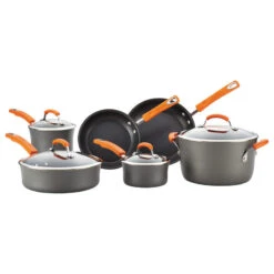 Hard-Anodized Nonstick 10-Piece Cookware Set, Gray, Orange Handles -Whole House Kitchenware 80f1aad606c3572b 6351 w800 h800 b1 p0