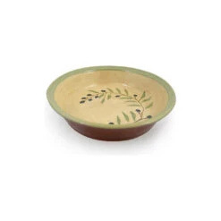 Glazed Terra Cotta Pottery Deep-Dish Pie Plate With Olive Branch Motif