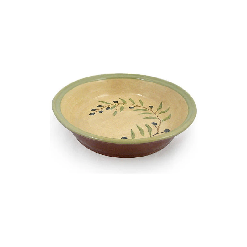 Glazed Terra Cotta Pottery Deep-Dish Pie Plate With Olive Branch Motif 3 Glazed Terra Cotta Pottery Deep-Dish Pie Plate With Olive Branch Motif