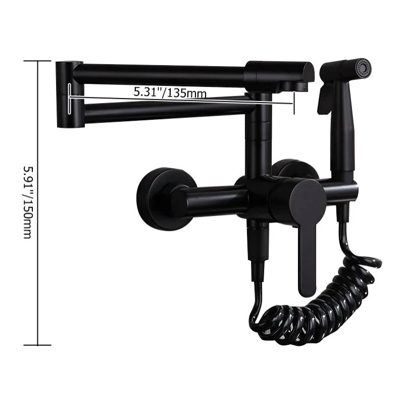 Retractable Wall-mounted Pot Filler Matte Black Kitchen Faucet With Spray 14 Retractable Wall-mounted Pot Filler Matte Black Kitchen Faucet With Spray - Image 12