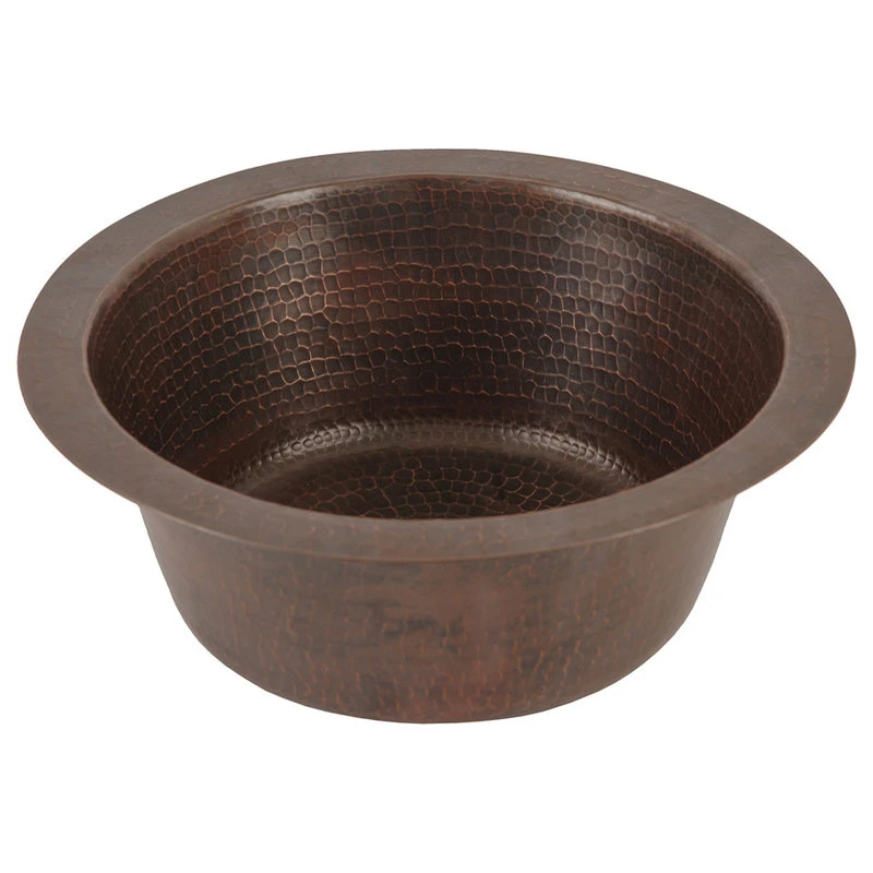 Premier Copper Products 12" Round Hammered Copper Bar Sink With 2" Drain Size, Oil Rubbed Bronze