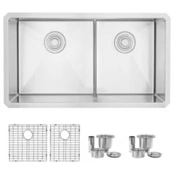 32" X 18" Stainless Steel Double Basin Low Divider Undermount Kitchen Sink