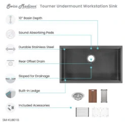 Tourner 32x19 Stainless Steel, Single Basin, Undermount Kitchen Sink, Black -Whole House Kitchenware 86614e41025eb400 4791 w800 h800 b1 p0