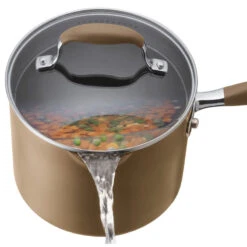 Bronze Hard-Anodized Nonstick 2-Quart Covered Straining Saucepan, Pour Spouts -Whole House Kitchenware 88116f1c06c35707 8129 w800 h800 b1 p0