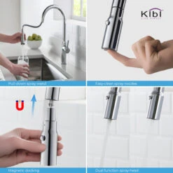 KIBI Hilo Single Handle Pull Down Kitchen Faucet, Chrome, W/O Soap Dispenser -Whole House Kitchenware 88815fdd0f1b5352 9913 w800 h800 b0 p0