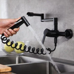 Retractable Wall-mounted Pot Filler Matte Black Kitchen Faucet With Spray 18 Retractable Wall-mounted Pot Filler Matte Black Kitchen Faucet With Spray -Whole House Kitchenware 89d180de01792f33 7589 w800 h800 b0 p0