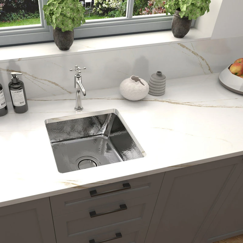 Nantucket Sinks 16.625" Hammered Brass Square Bar Sink, Stainless Steel 7 Nantucket Sinks 16.625" Hammered Brass Square Bar Sink, Stainless Steel - Image 5