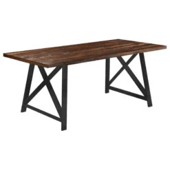 71" Modern Table With Brown Finish Wood Tabletop & Metal Legs Six 6 Seating, Dar