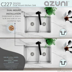 AZUNI 27"L X 18"L Double Bowl 60/40 Dualmount 16G Reversible Kitchen Sink -Whole House Kitchenware 8b212dd80000e4c8 5598 w800 h800 b0 p0