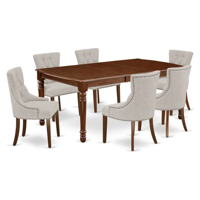 East West Furniture Dover 7-piece Wood Dining Set In Mahogany/Doeskin 3 East West Furniture Dover 7-piece Wood Dining Set In Mahogany/Doeskin