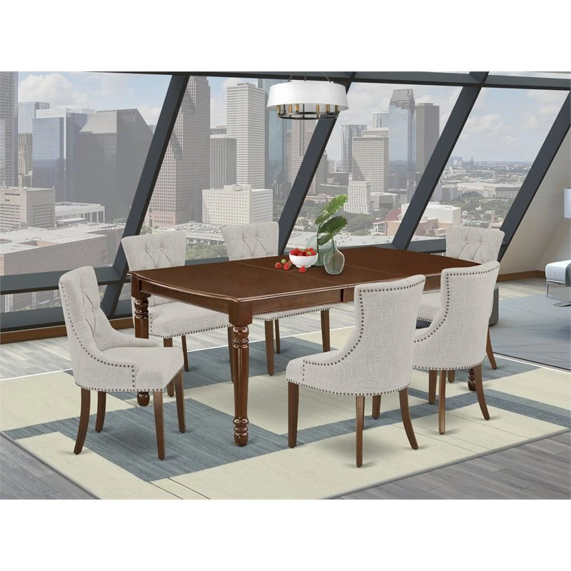 East West Furniture Dover 7-piece Wood Dining Set In Mahogany/Doeskin 4 East West Furniture Dover 7-piece Wood Dining Set In Mahogany/Doeskin - Image 2