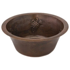 Premier Copper Products 16" Round Copper Bar Sink With Grapes And 2" Drain Size, 2"