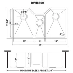 Ruvati RVH8500 Undermount 16 Gauge 35" Kitchen Sink Triple Bowl -Whole House Kitchenware 90813c150eb40e1a 7295 w800 h800 b1 p0