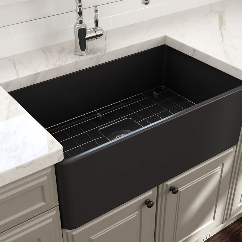 Classico Farmhouse Kitchen Sink With Grid And Strainer, 30", Matte Dark Gray 6 Classico Farmhouse Kitchen Sink With Grid And Strainer, 30", Matte Dark Gray - Image 4
