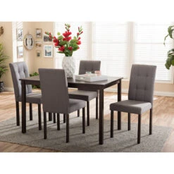Baxton Studio Andrew 5-Pcs Grey Fabric Upholstered Grid-tufting Dining Set -Whole House Kitchenware 95f1d1200da8977e 6876 w800 h800 b0 p0