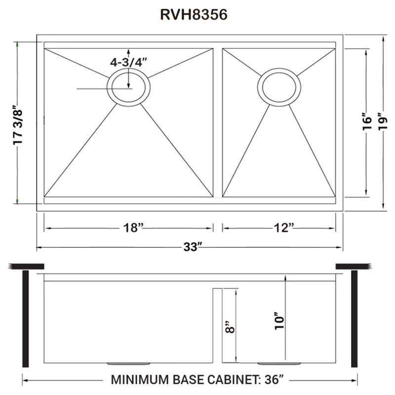 33-inch Workstation 60/40 Undermount 16 Gauge Stainless Steel Sink - RVH8356 12 33-inch Workstation 60/40 Undermount 16 Gauge Stainless Steel Sink - RVH8356 - Image 10
