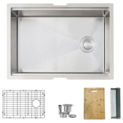 27 Inch Workstation Single Bowl Undermount 16 Gauge Stainless Steel Kitchen Sink